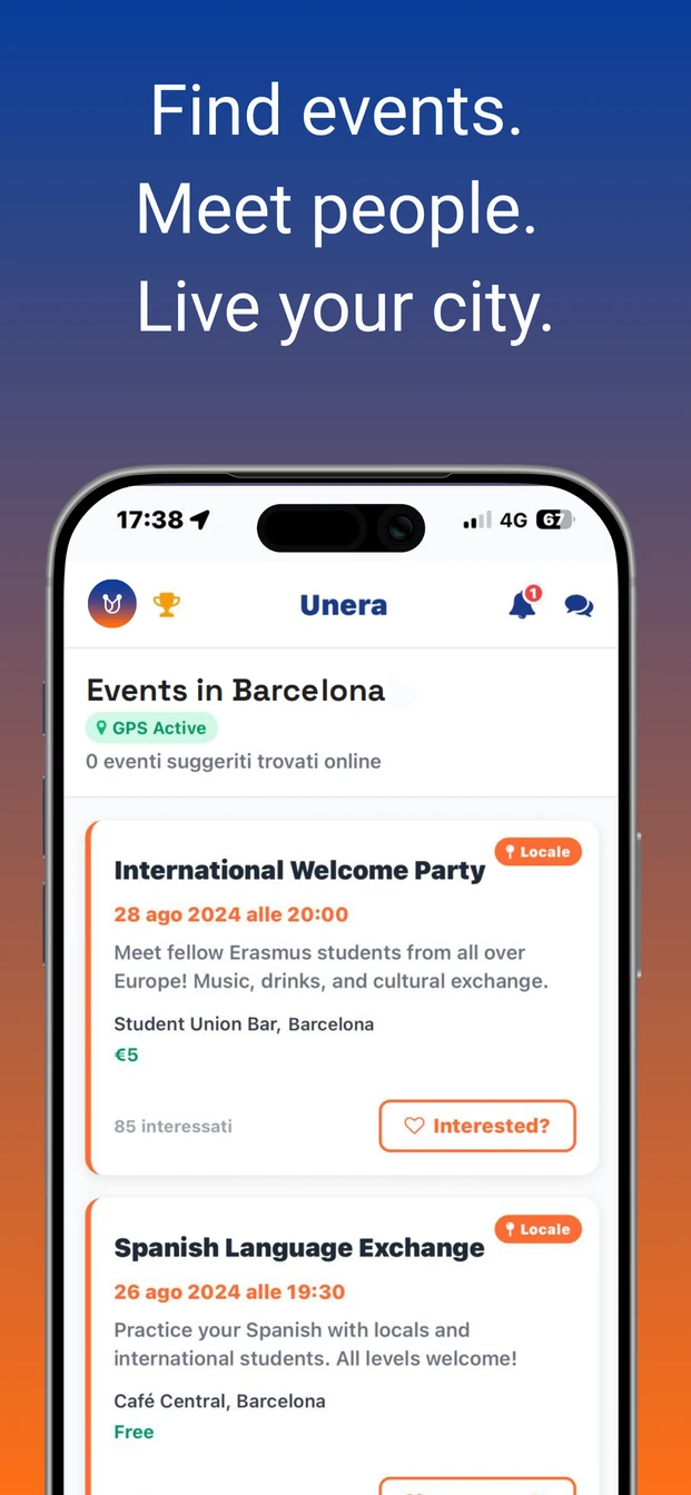 Schermata Unera con chat o interazioni